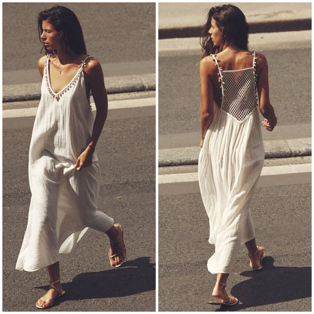 Zara Cream Maxi Dress with Crochet Back